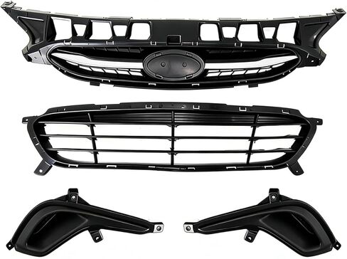 Front Bumper Upper & Lower Grille W/Fog Bezel Compatible with Hyundai 2012 2013 2014 2015 2016 2017 Accent in Kuwait