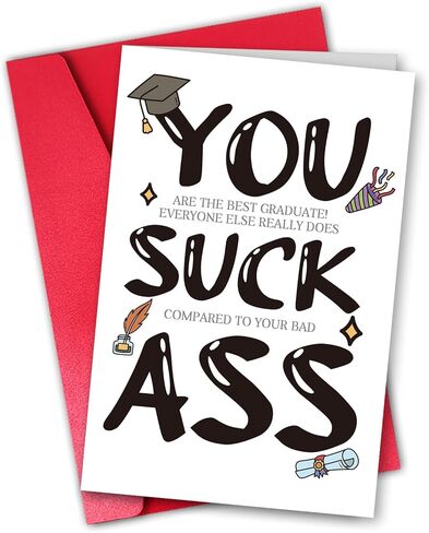 Humorous Graduation Card, Playful Congratulation Card for Him Her, Lighthearted Grad Gifts for Best Friend Son Daughter, Funny College High School University Degree Present, 8 x 5.3 Inch in Kuwait