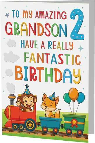 Cards Grandson 2nd Birthday Card - Colourful Train Design - A5 size Premium Greeting Card UK in Saudi Arabia