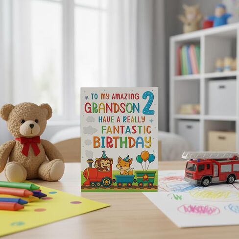 Cards Grandson 2nd Birthday Card - Colourful Train Design - A5 size Premium Greeting Card UK in Saudi Arabia