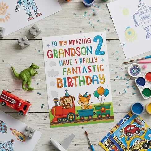 Cards Grandson 2nd Birthday Card - Colourful Train Design - A5 size Premium Greeting Card UK in Saudi Arabia