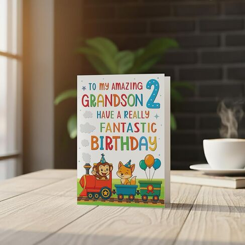 Cards Grandson 2nd Birthday Card - Colourful Train Design - A5 size Premium Greeting Card UK in Saudi Arabia
