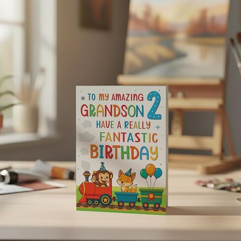 Cards Grandson 2nd Birthday Card - Colourful Train Design - A5 size Premium Greeting Card UK in Saudi Arabia