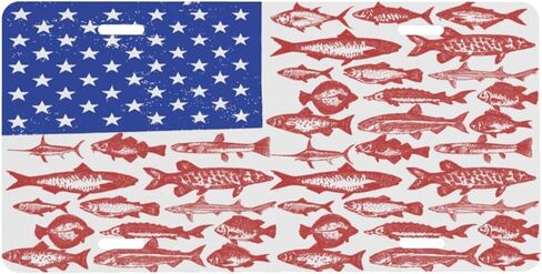 American Flag Fishing Front License Plate for Women Car Vanity Plates Decorative Aluminum Metal Cute Novelty License Plate Cover for Men 6x12 Inch (4 Holes) in Saudi Arabia