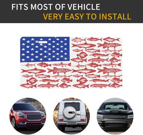 American Flag Fishing Front License Plate for Women Car Vanity Plates Decorative Aluminum Metal Cute Novelty License Plate Cover for Men 6x12 Inch (4 Holes) in Saudi Arabia
