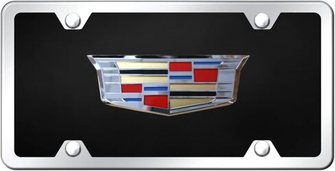 Au-TOMOTIVE GOLD, INC. Officially Licensed Chrome Logo on Black Acrylic License Plate Kit for Cadillac in Kuwait