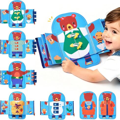 JoyCat Dressing Busy Book for Toddlers 1-3, Montessori Toy with 7 Real Dressing Skills, Fine Motor Skills Toy, Travel Toys for Toddlers, Sensory Life Skills Preschool Learning Gift in Kuwait