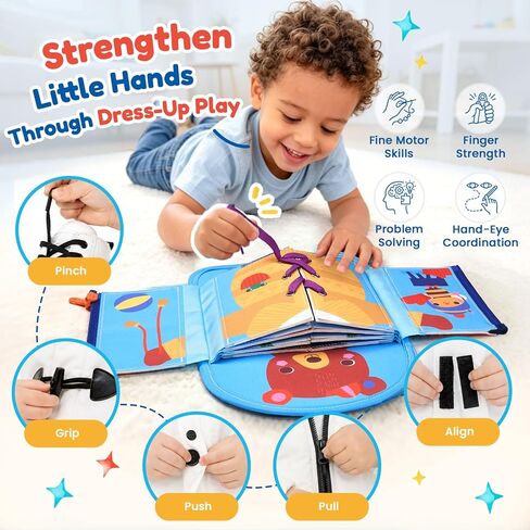 JoyCat Dressing Busy Book for Toddlers 1-3, Montessori Toy with 7 Real Dressing Skills, Fine Motor Skills Toy, Travel Toys for Toddlers, Sensory Life Skills Preschool Learning Gift in Kuwait