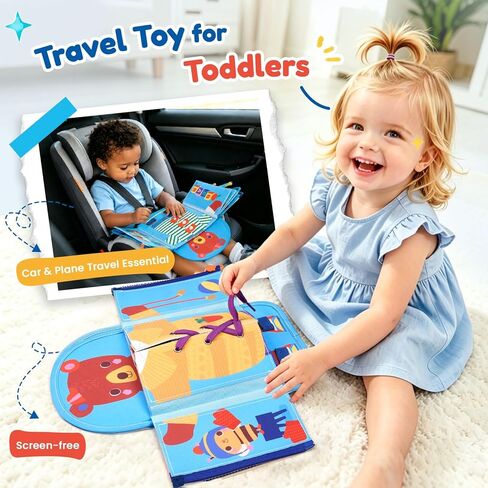 JoyCat Dressing Busy Book for Toddlers 1-3, Montessori Toy with 7 Real Dressing Skills, Fine Motor Skills Toy, Travel Toys for Toddlers, Sensory Life Skills Preschool Learning Gift in Kuwait
