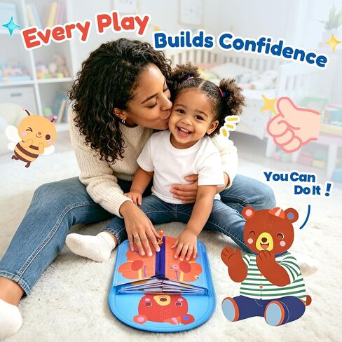 JoyCat Dressing Busy Book for Toddlers 1-3, Montessori Toy with 7 Real Dressing Skills, Fine Motor Skills Toy, Travel Toys for Toddlers, Sensory Life Skills Preschool Learning Gift in Kuwait