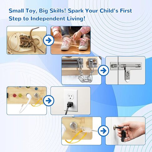 Busy Board, Montessori Toy for 1-4 Years Old, Ideal Gift for 1+ Year Old Children Wooden Toddler Sensory Travel Toy, (Busy Board Plus V3) in Kuwait