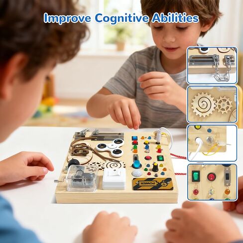 Busy Board, Montessori Toy for 1-4 Years Old, Ideal Gift for 1+ Year Old Children Wooden Toddler Sensory Travel Toy, (Busy Board Plus V3) in Kuwait