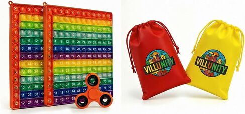 Multiplication/Addition Math Pop it Fidget Chart - Double-Sided 20x20 cm Learning Tool for Kids, Includes a Customized Carrying Bag - Bright Red and Reward Spinner in Kuwait