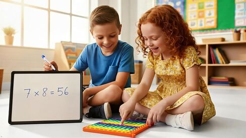 Multiplication/Addition Math Pop it Fidget Chart - Double-Sided 20x20 cm Learning Tool for Kids, Includes a Customized Carrying Bag - Bright Red and Reward Spinner in Kuwait