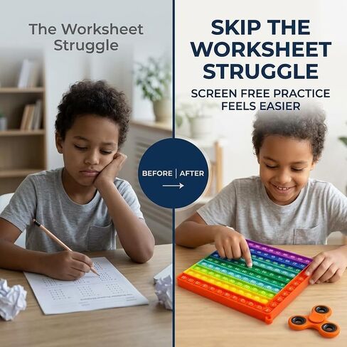 Multiplication/Addition Math Pop it Fidget Chart - Double-Sided 20x20 cm Learning Tool for Kids, Includes a Customized Carrying Bag - Bright Red and Reward Spinner in Kuwait
