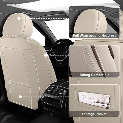 أغطية مقاعد مخصصة لسيارة Mercedes-Benz GLC 300 2017-2025، جلد مقاوم للتآكل والبقع، تصميم ناعم مسامي لراحة دائمة (5 مقاعد فاخرة، بيج بني) in Kuwait