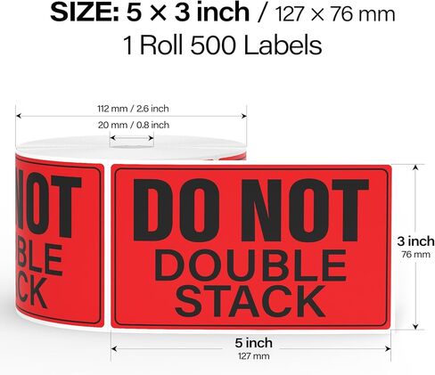 500 Pcs Do Not Double Stack Labels for Shipping Handling 3" x 5" Warning Stickers Waterproof Strong Adhesive Packing Labels for Pallet Moving Boxes Business Delivery Warehouse Factory Red in Kuwait