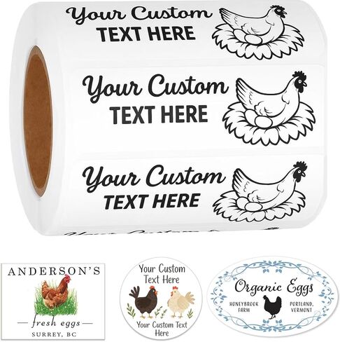 Custom Egg Carton Stickers Roll – Personalized Labels for Farm Fresh Eggs – Multiple Sizes & Shapes – Self-Adhesive, Bulk Customizable Egg Packaging Stickers (50-1000pcs) (Option 2) in Saudi Arabia