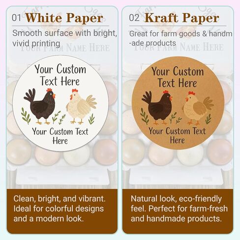 Custom Egg Carton Stickers Roll – Personalized Labels for Farm Fresh Eggs – Multiple Sizes & Shapes – Self-Adhesive, Bulk Customizable Egg Packaging Stickers (50-1000pcs) (Option 2) in Saudi Arabia