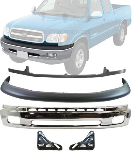 Front Bumper Chrome Steel + Filler Trim Primed Steel + Upper Cover + Mounting Brackets Set For 2000-2006 Toyota Tundra Direct Replacement in Saudi Arabia