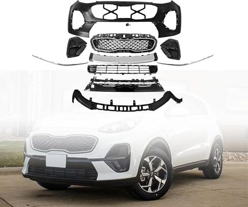Complete Front Bumper Cover Kit Compatible with 2020 2021 2022 K-ia Sportage EX LX SX SXL 2.4L 2.0L With Upper Grille Lower Grill & Fog Lights in Kuwait