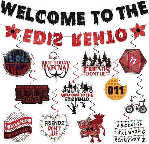 Stranger Birthday Party Decorations Glitter Welcome to The Other Side Banner and Hanging Swirls Set Horror Birthday Decorations for Themed Gathering Home Room Decor Supplies in Kuwait