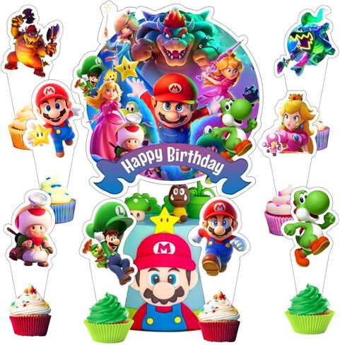 25Pcs Mario Galaxy Movie Cake Decorations with 24pcs Cupcake Toppers, 1pcs Big Cake Topper for Kids Birthday Party Supplies in Saudi Arabia