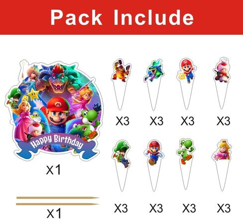 25Pcs Mario Galaxy Movie Cake Decorations with 24pcs Cupcake Toppers, 1pcs Big Cake Topper for Kids Birthday Party Supplies in Saudi Arabia