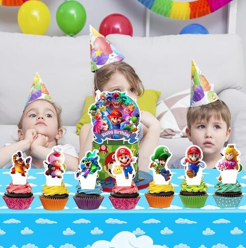 25Pcs Mario Galaxy Movie Cake Decorations with 24pcs Cupcake Toppers, 1pcs Big Cake Topper for Kids Birthday Party Supplies in Saudi Arabia