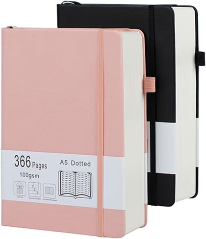 Thick Bullet Dotted Journal 2 Pack with 366 Numbered Pages, A5 Journal with 100GSM Dot Grid Paper, Hardcover Leather Notebooks for Women Men School Note Taking Office Work Diary, 5.7"x8.3"LavenderPink in Saudi Arabia