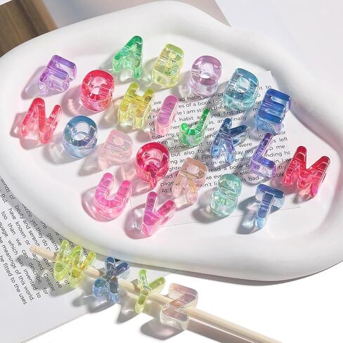52PCS 20MM Large Letter Beads, Acrylic Transparent Colorful Mixed A-Z Big Alphabet Beads for Jewelry Bracelet Keychain Making, Chunky Loose Big Hole Letter for DIY Crafts in Saudi Arabia