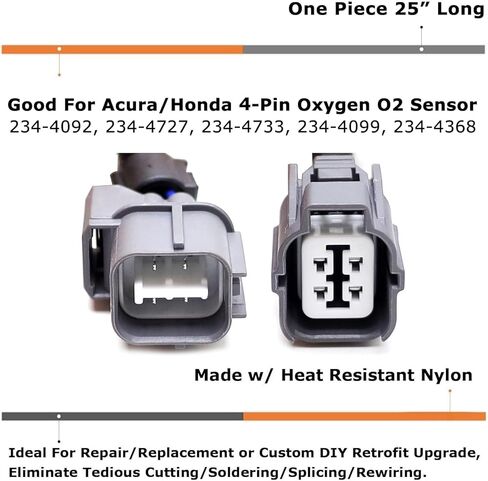 iJDMTOY 4-Way Male/Female Ends Fit Both Upstream or Downstream O2 Oxygen Sensor Connector w/ 25-Inch Extension Wiring Harness Compatible With Honda Acura in Kuwait