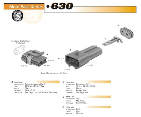 1-Pack, 46Amp (2-PIN) Metri-Pack 630 Series Pull-to-SEAT Waterproof Connector Terminals and Seals 12-10 AWG in Kuwait