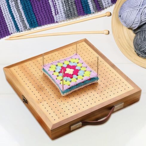 BROWNKNOT 11.4'' Crochet Blocking Board with Storage Drawer & Pegs, Grammy Square Bamboo Blocking Boards for Crochet Projects, Crocheting Accessories Gifts for Grandmothers, Crocheters in Saudi Arabia