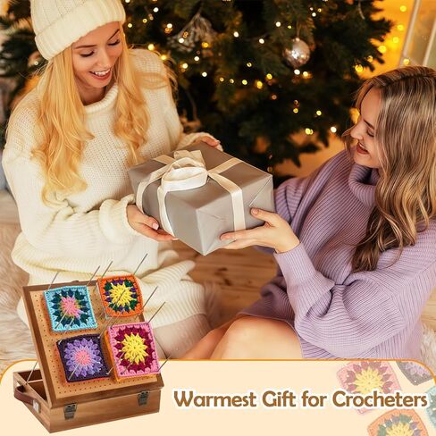 BROWNKNOT 11.4'' Crochet Blocking Board with Storage Drawer & Pegs, Grammy Square Bamboo Blocking Boards for Crochet Projects, Crocheting Accessories Gifts for Grandmothers, Crocheters in Saudi Arabia