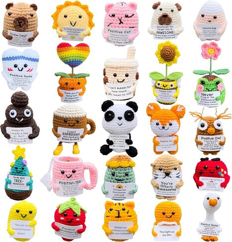 25PCS Thank You Gifts Positive Crochet Animals Bulk, Teacher Appreciation Gifts in Bulk, Employee Appreciation Gift for Office Nurse Staff Team, Inspirational Crochetd Animals Birthday Graduation Gift in Saudi Arabia