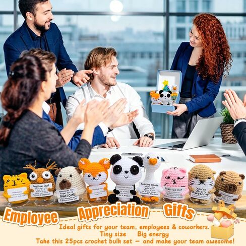 25PCS Thank You Gifts Positive Crochet Animals Bulk, Teacher Appreciation Gifts in Bulk, Employee Appreciation Gift for Office Nurse Staff Team, Inspirational Crochetd Animals Birthday Graduation Gift in Saudi Arabia