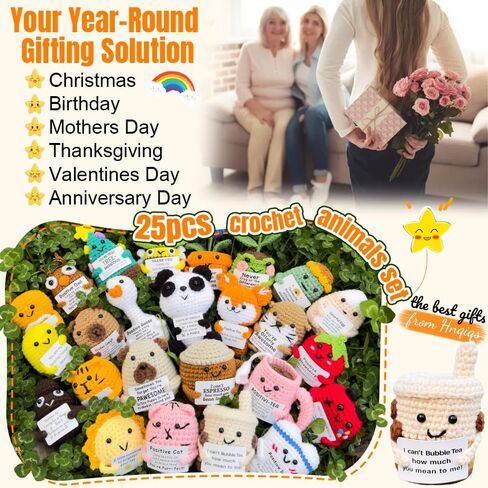25PCS Thank You Gifts Positive Crochet Animals Bulk, Teacher Appreciation Gifts in Bulk, Employee Appreciation Gift for Office Nurse Staff Team, Inspirational Crochetd Animals Birthday Graduation Gift in Saudi Arabia