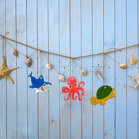 Wooden Sea Animal Ornaments to Paint, 48 PCS/6 Styles Unfinished Wood Cutouts with Bells Color Pens Color Paint Set - Under The Sea Crafts Kits for 3-8 Year Old Kids DIY Hanging Decor Party Favors in Saudi Arabia