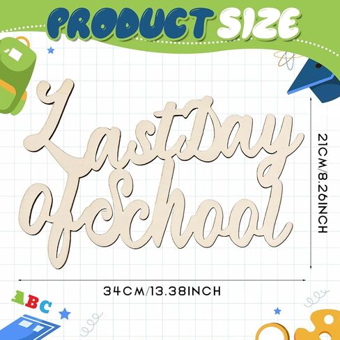 2 Pcs Unfinished Wooden First Last Day of School Sign Wooden Cutout Letter Sign for DIY Crafts Blank Word for Preschool Classroom Kindergarten Party Supplies (Wood-School) in Kuwait