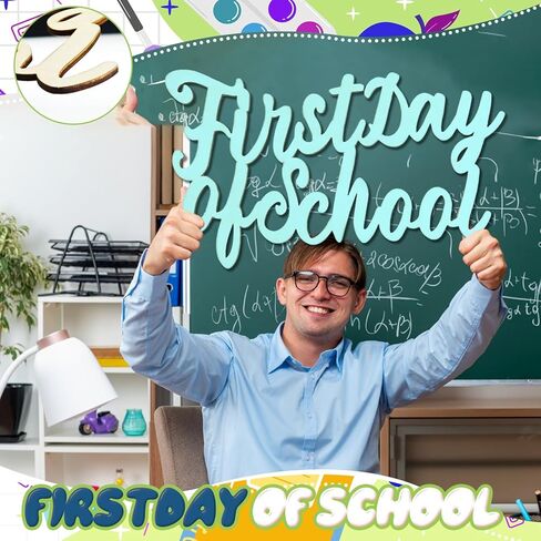 2 Pcs Unfinished Wooden First Last Day of School Sign Wooden Cutout Letter Sign for DIY Crafts Blank Word for Preschool Classroom Kindergarten Party Supplies (Wood-School) in Kuwait
