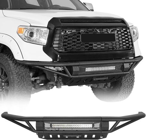 Hooke Road Tundra Tubular Front Bumper for 2014-2021 Toyota Tundra Pickup, Baja Design for Daily Driving & Light Off-Road, Sturdy Steel Bumper with Skid Plate & 120W LED Light Bar in Kuwait