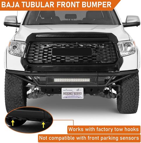 Hooke Road Tundra Tubular Front Bumper for 2014-2021 Toyota Tundra Pickup, Baja Design for Daily Driving & Light Off-Road, Sturdy Steel Bumper with Skid Plate & 120W LED Light Bar in Kuwait