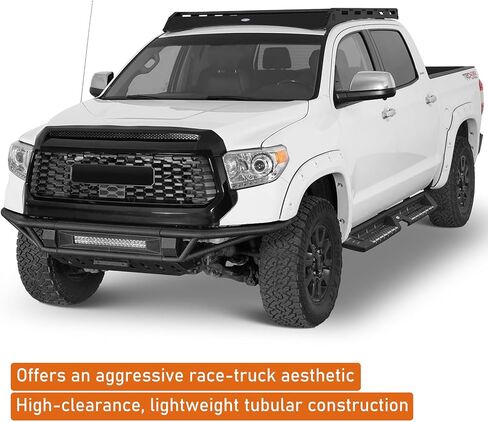 Hooke Road Tundra Tubular Front Bumper for 2014-2021 Toyota Tundra Pickup, Baja Design for Daily Driving & Light Off-Road, Sturdy Steel Bumper with Skid Plate & 120W LED Light Bar in Kuwait