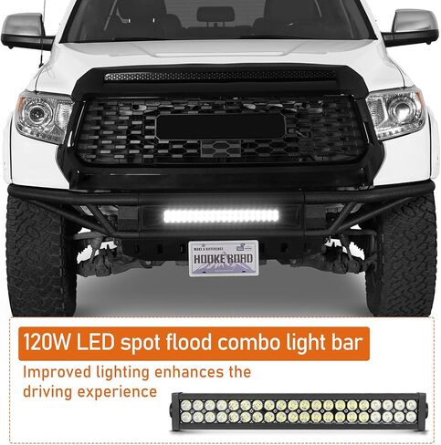Hooke Road Tundra Tubular Front Bumper for 2014-2021 Toyota Tundra Pickup, Baja Design for Daily Driving & Light Off-Road, Sturdy Steel Bumper with Skid Plate & 120W LED Light Bar in Kuwait