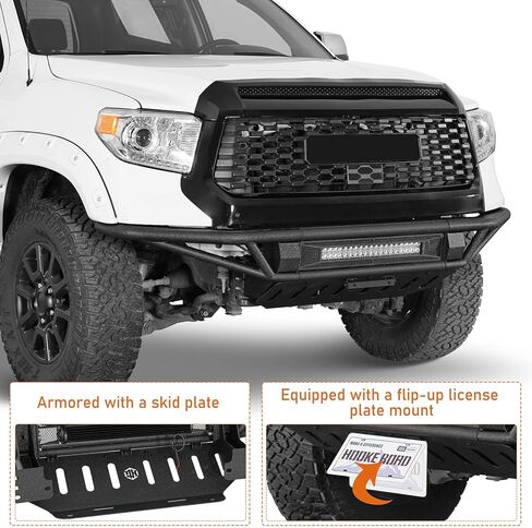 Hooke Road Tundra Tubular Front Bumper for 2014-2021 Toyota Tundra Pickup, Baja Design for Daily Driving & Light Off-Road, Sturdy Steel Bumper with Skid Plate & 120W LED Light Bar in Kuwait