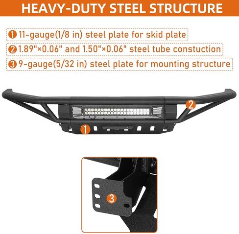 Hooke Road Tundra Tubular Front Bumper for 2014-2021 Toyota Tundra Pickup, Baja Design for Daily Driving & Light Off-Road, Sturdy Steel Bumper with Skid Plate & 120W LED Light Bar in Kuwait