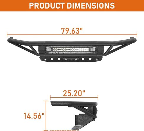 Hooke Road Tundra Tubular Front Bumper for 2014-2021 Toyota Tundra Pickup, Baja Design for Daily Driving & Light Off-Road, Sturdy Steel Bumper with Skid Plate & 120W LED Light Bar in Kuwait
