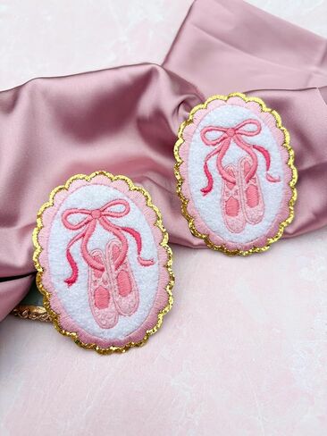 Noa Jayne Co. Ballet Shoes Iron On Patch – Chenille & Embroidered Dance Appliqué – Cute Ballerina Patch for Backpacks, Jackets, Dance Bags & DIY Crafts (Ballet Shoes) in Saudi Arabia