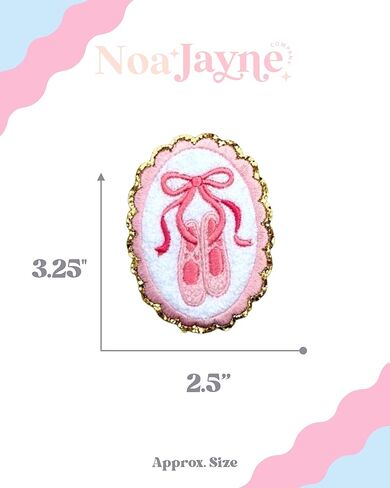 Noa Jayne Co. Ballet Shoes Iron On Patch – Chenille & Embroidered Dance Appliqué – Cute Ballerina Patch for Backpacks, Jackets, Dance Bags & DIY Crafts (Ballet Shoes) in Saudi Arabia